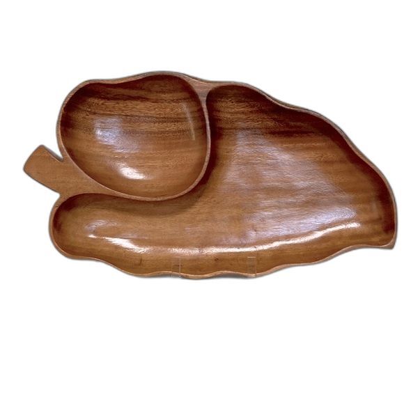 Leilani Monkey Pod Wood Leaf Tray Hand Crafted Vintage Large 18 x 9.5 inches - Picture 1 of 9